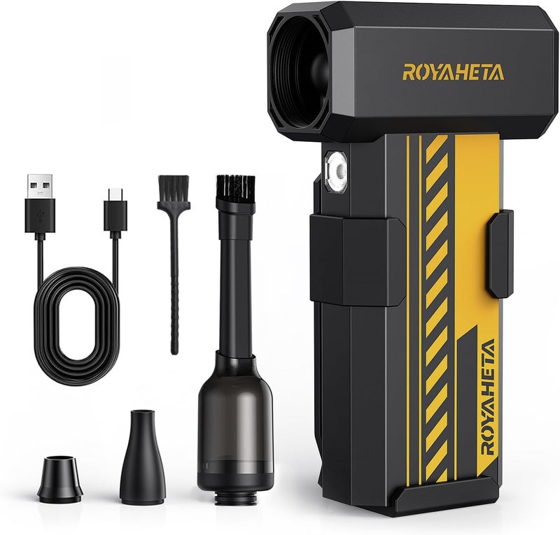 Royaheta Electric Compressed Air Duster Cordless: 130000RPM Air Blower with LED, 4-Gear Adjustable Mini Blower, Aluminum Alloy Body with 1/4 Nut, Electric Duster for Keyboard Car, Ideal for Home Office Gamers - Image 1